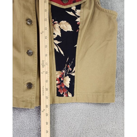 Signature by Jerell Vest Womens XL Beige Denim Floral Patchwork Button Front - Picture 6 of 11